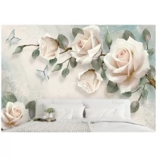 Фотообои / флизелиновые обои Ветка розы (зеркальное отражение) 3 x 2 м