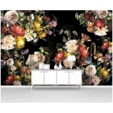 Фотообои на стену первое ателье "Розы на черном фоне" 400х270 см (ШхВ), флизелиновые Premium