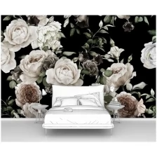 Фотообои на стену первое ателье "Бутоны светлых роз на черном фоне" 400х260 см (ШхВ), флизелиновые Premium