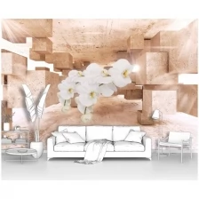 Фотообои на стену первое ателье "Орхидеи в кубическом пространстве" 400х270 см (ШхВ), флизелиновые Premium