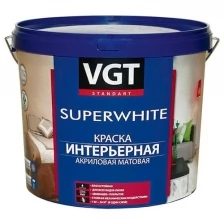 Краска интерьерная для стен и потолков VGT ВД-АК-2180, акриловая, база A, супербелая, 3 кг