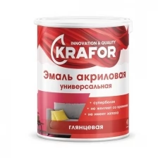 Эмаль универсальная Krafor, акриловая, глянцевая, 1 кг, супербелая