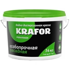 Краска водно-дисперсионная фасадная особопрочная Krafor, 14 кг, белая