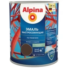 ALPINA эмаль быстросохнущая по ржавчине RAL 9005 черный полуматовый (0.75 л)