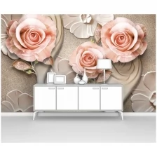 Фотообои на стену первое ателье "Розы на фоне рельефных цветов" 400х250 см (ШхВ), флизелиновые Premium