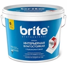 Краска для стен Brite Professional Влагостойкая база А, белая, глубокоматовая (2,7л)