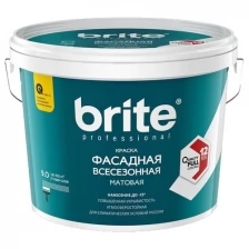 Краска фасадная всесезонная Brite Professional база А, белая, матовая (9л)