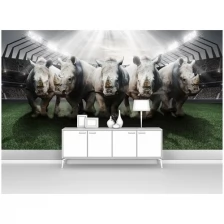 Фотообои на стену первое ателье "Носороги на футбольном поле" 400х220 см (ШхВ), флизелиновые Premium