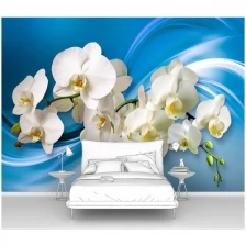 Фотообои на стену первое ателье "Орхидеи на голубом шелке" 300х210 см (ШхВ), флизелиновые Premium