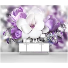 Фотообои на стену первое ателье "Крупный цветок прекрасной сакуры со стразами" 400х280 см (ШхВ), флизелиновые Premium