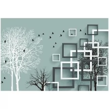Фотообои виниловые на флизелиновой основе "Деревья и квадраты 3D", Арт. 14-494, 400х270 см (ШхВ)