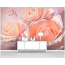 Фотообои на стену первое ателье "Оранжевые розы в росе" 400х270 см (ШхВ), флизелиновые Premium