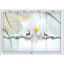 Фотообои / флизелиновые обои Абстрактный пейзаж с оленями / перья 4 x 2,7 м
