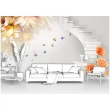 Фотообои на стену первое ателье "3D лестница и цветы" 400х230 см (ШхВ), флизелиновые Premium