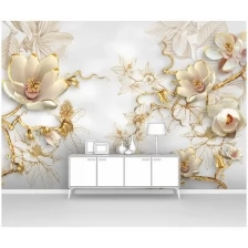 Фотообои на стену первое ателье "Хрупкие фарфоровые цветы на белом фоне" 400х270 см (ШхВ), флизелиновые Premium
