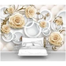 Фотообои на стену первое ателье "Розы с кругами на ромбовидном фоне" 400х280 см (ШхВ), флизелиновые Premium