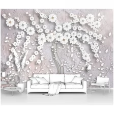 Фотообои на стену первое ателье "Абстрактное дерево из цветов" 400х280 см (ШхВ), флизелиновые Premium