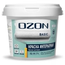 Краски интерьерные OZON Краска для стен и потолков акриловая OZON Basic ВД-АК-214С-13 С (бесцветная) 9л обычная