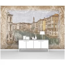 Фотообои на стену первое ателье "Старинная фреска в рамке с видом на канал в Венеции" 400х270 см (ШхВ), флизелиновые Premium