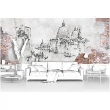 Фотообои на стену первое ателье "Венеция, гравюра на кирпичной стене" 400х170 см (ШхВ), флизелиновые Premium