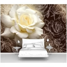 Фотообои на стену первое ателье "Большая роза на графическом фоне из роз" 400х290 см (ШхВ), флизелиновые Premium