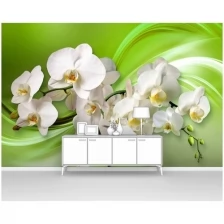 Фотообои на стену первое ателье "Орхидеи на зеленом" 300х200 см (ШхВ), флизелиновые Premium