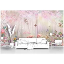 Фотообои на стену первое ателье "Фламинго на озере в лесу и цветах" 400х220 см (ШхВ), флизелиновые Premium