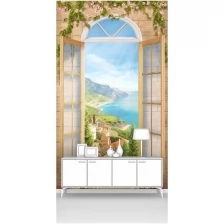 Фотообои на стену первое ателье "Вид из открытого окна на итальянское побережье" 100х200 см (ШхВ), флизелиновые Premium