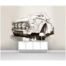 Фотообои на стену первое ателье "Винтажный автомобиль в сепии" 400х270 см (ШхВ), флизелиновые Premium
