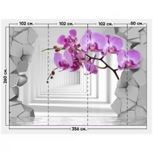 Фотообои / флизелиновые обои Яркие 3D орхидеи за стеной 3,56 x 2,6 м