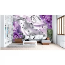 Фотообои / флизелиновые обои 3D розы и стразы в фиолетовом / флизелиновые готовые на стену / на кухню, в прихожую, спальню, гостиную, зал / 3Д расширяющие пространство 4 x 2,7 м