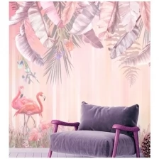 Фотообои бумажные бесшовные Verol "Фламинго в розовых джунглях" ширина 200 см высота 155 см обои бумажные для стен, фотообои на стену, декор стен