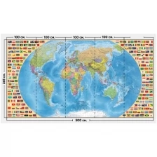 Фотообои / флизелиновые обои Карта мира на русском и флаги 5 x 2,65 м