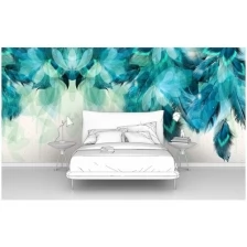 Фотообои на стену первое ателье "Синие перья и листья" 400х190 см (ШхВ), флизелиновые Premium