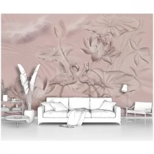 Фотообои на стену первое ателье "Фламинго и лотосы" 400х270 см (ШхВ), флизелиновые Premium