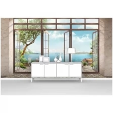 Фотообои на стену первое ателье "Панорама моря из открытого окна" 400х220 см (ШхВ), флизелиновые Premium
