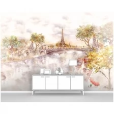 Фотообои на стену первое ателье "Париж в акварели" 400х280 см (ШхВ), флизелиновые Premium