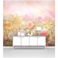 Фотообои на стену первое ателье "Розовые кусты в солнечном свете" 300х260 см (ШхВ), флизелиновые Premium