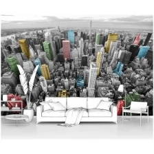 Фотообои на стену первое ателье "Город с высоты с цветными домами" 400х270 см (ШхВ), флизелиновые Premium
