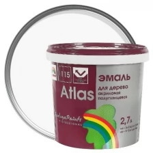 Краска эмаль акриловая универсальная полуглянцевая Atlas Атлас вд-ак 115 цвет белый 2.7л база А без запаха