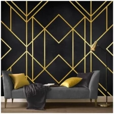 Фотообои бумажные бесшовные VEROL "Золотая геометрия на черном фоне" 3,1 м2, ширина 200 см, высота 155 см, обои бумажные для стен, фотообои на стену