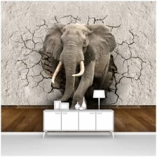 Фотообои на стену первое ателье "Слон из треснувшей стены" 300х260 см (ШхВ), флизелиновые Premium