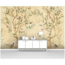Фотообои на стену первое ателье "Фазаны под цветущими деревьями" 400х270 см (ШхВ), флизелиновые Premium
