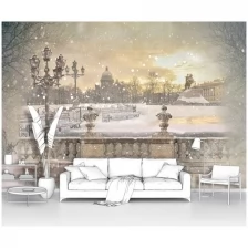 Фотообои на стену первое ателье "Санкт-Петербург зимой, вид с набережной на Медного Всадника" 400х270 см (ШхВ), флизелиновые Premium