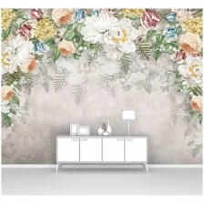 Фотообои на стену первое ателье "Различные цветы на серой стене" 400х300 см (ШхВ), флизелиновые Premium
