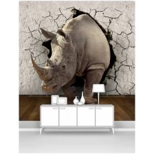 Фотообои на стену первое ателье "Носорог из треснувшей стены" 200х200 см (ШхВ), флизелиновые Premium