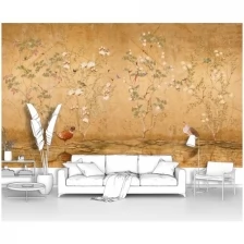 Фотообои на стену первое ателье "Птицы на ветках цветущих кустов роз" 400х240 см (ШхВ), флизелиновые Premium