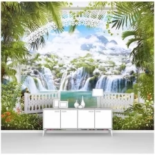 Фотообои на стену первое ателье "Вид с террасы на сказочные водопады" 300х250 см (ШхВ), флизелиновые Premium