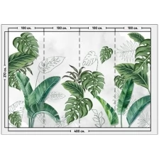 Фотообои / флизелиновые обои Тропические листья на сером фоне 4 x 2,7 м