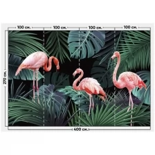 Фотообои / флизелиновые обои Розвые фламинго и листья 4 x 2,7 м
